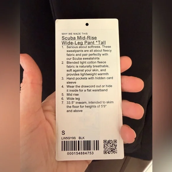 Lululemon Tall Scuba Mid Rise Pants Tall Small S Black Sweats Wide Leg - Picture 4 of 8